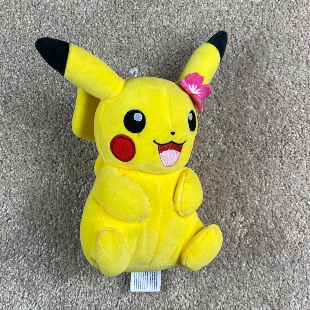 Pokemon Pikachu Plush 8 Inch Yellow Pink Flower Stuffed Animal 2022 Nintendo